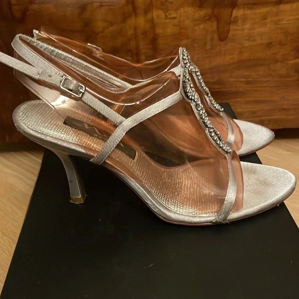 Nina womens evening sandals shoes silver with rhinestones size 7 - Picture 3 of 4